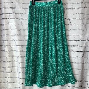 Zara Crinkle Pleated Maxi Skirt Green Floral Pattern Size Small